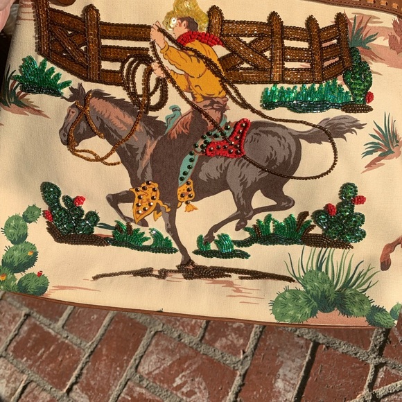 Isabella Fiore Beaded Western Motif Shoulder Bag/Tote EUC barely carried - Picture 6 of 16